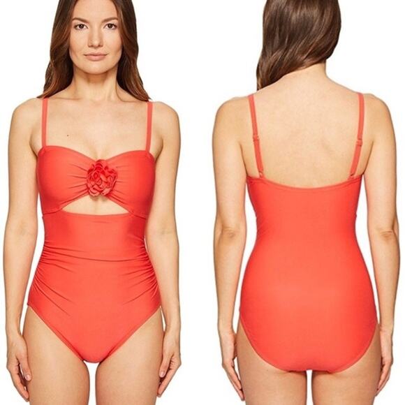 Kate Spade 3D Rose Peep Hole One Piece Swimsuit Coral Small - Picture 2 of 5